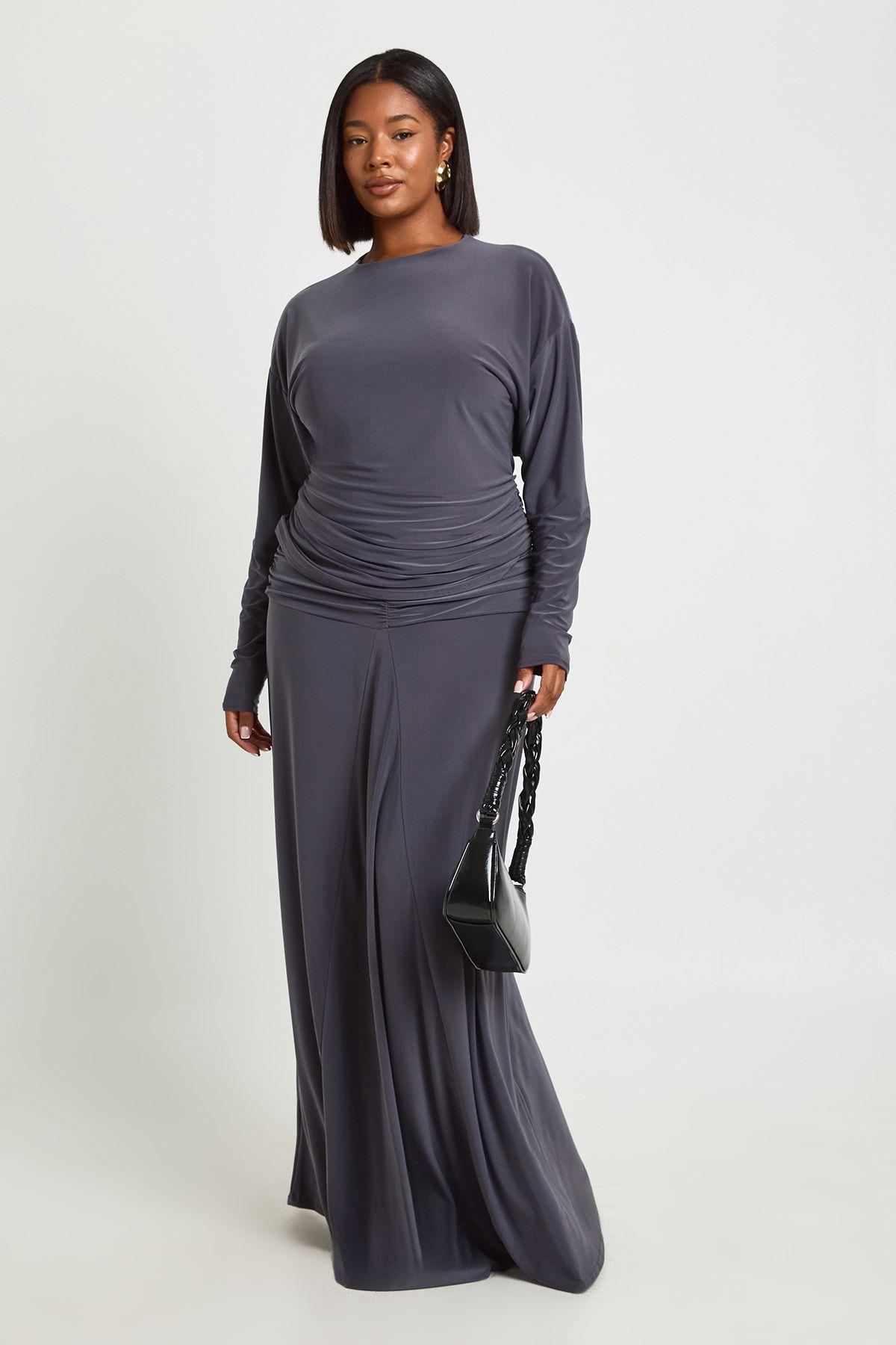 Plus Ruched Front Maxi Skirt by BOOHOO