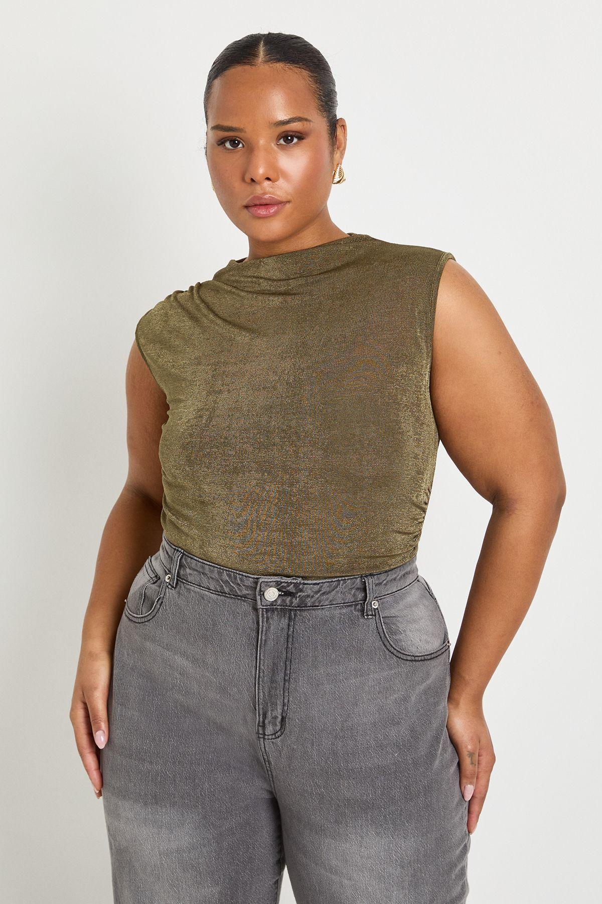 Plus Ruched Grown On Neck Bodysuit by BOOHOO