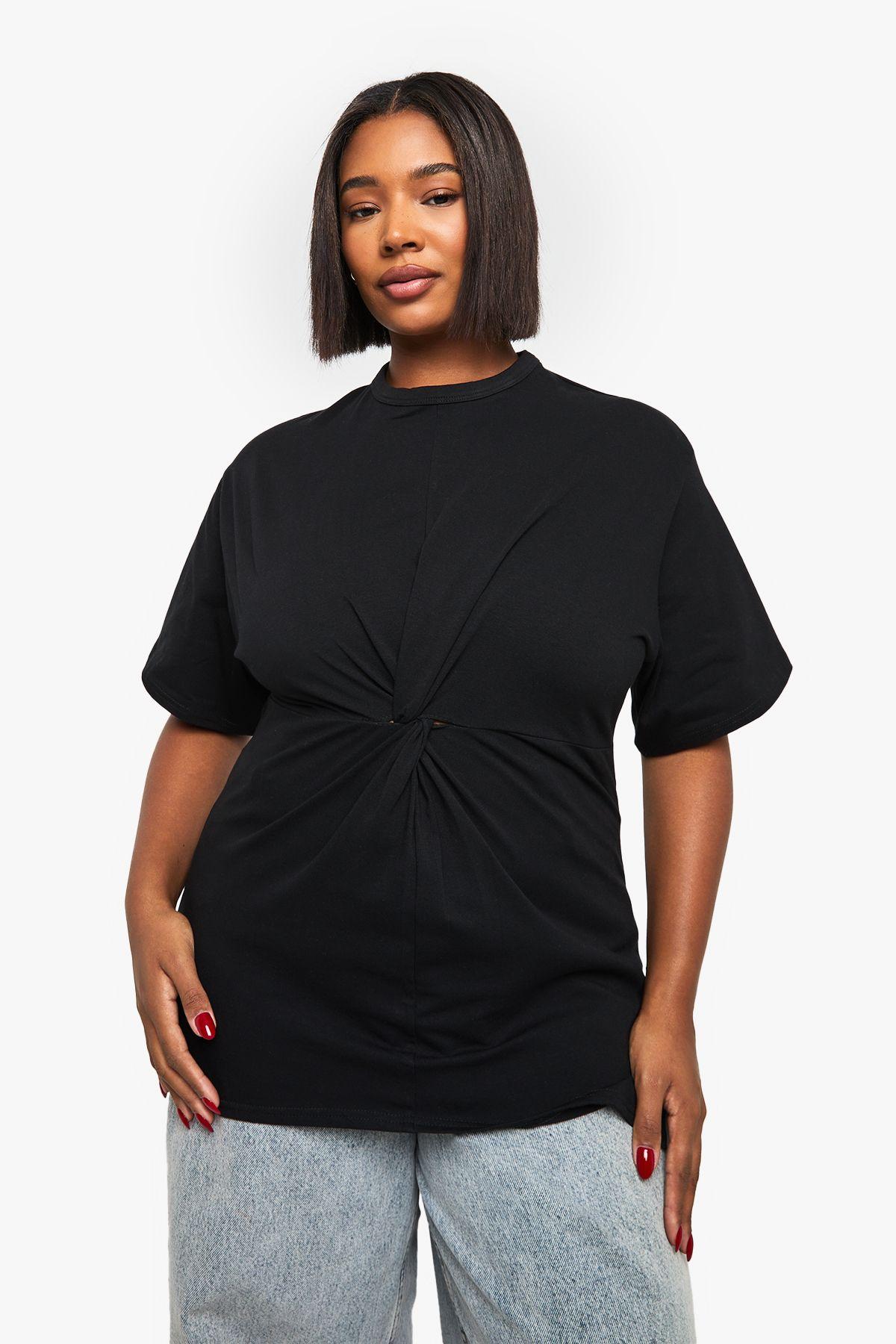 Plus Ruched Knot Detail Short Sleeve Top by BOOHOO