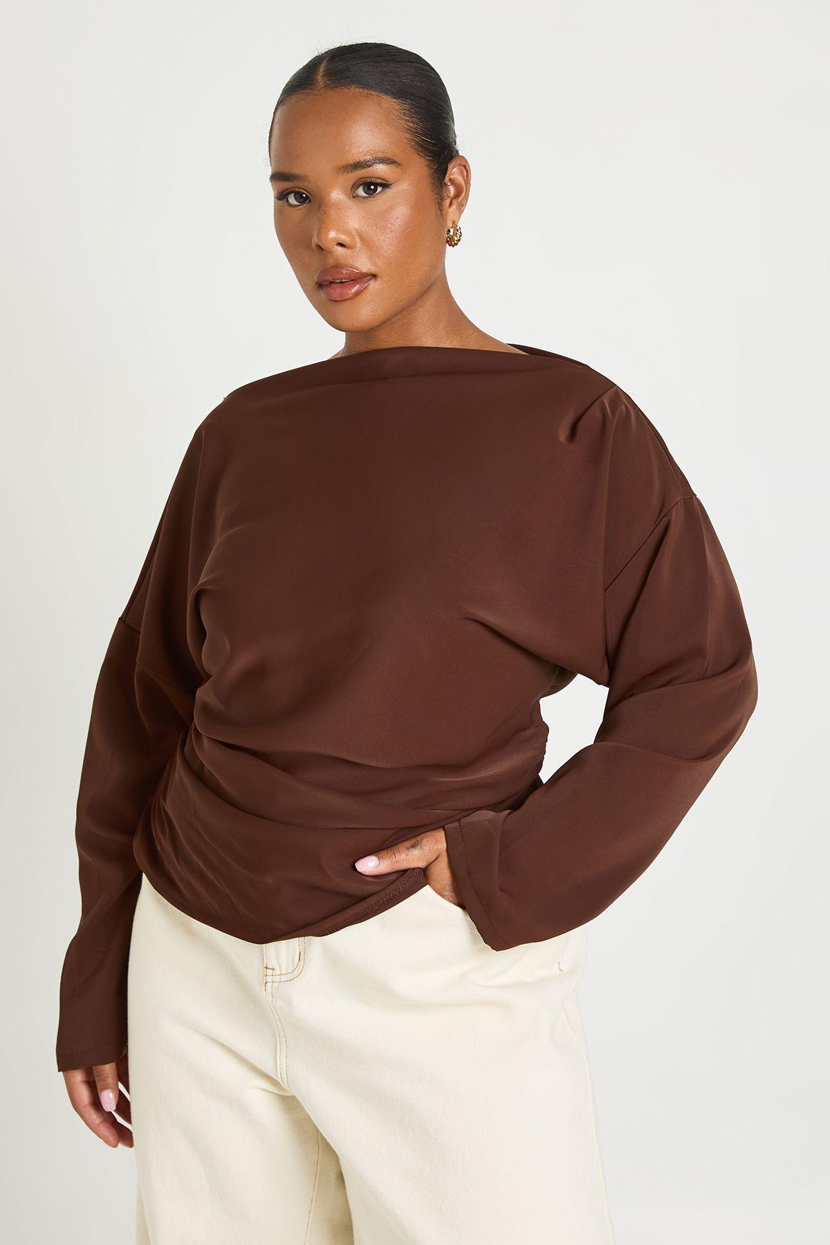 Plus Ruched Long Sleeve Blouse by BOOHOO