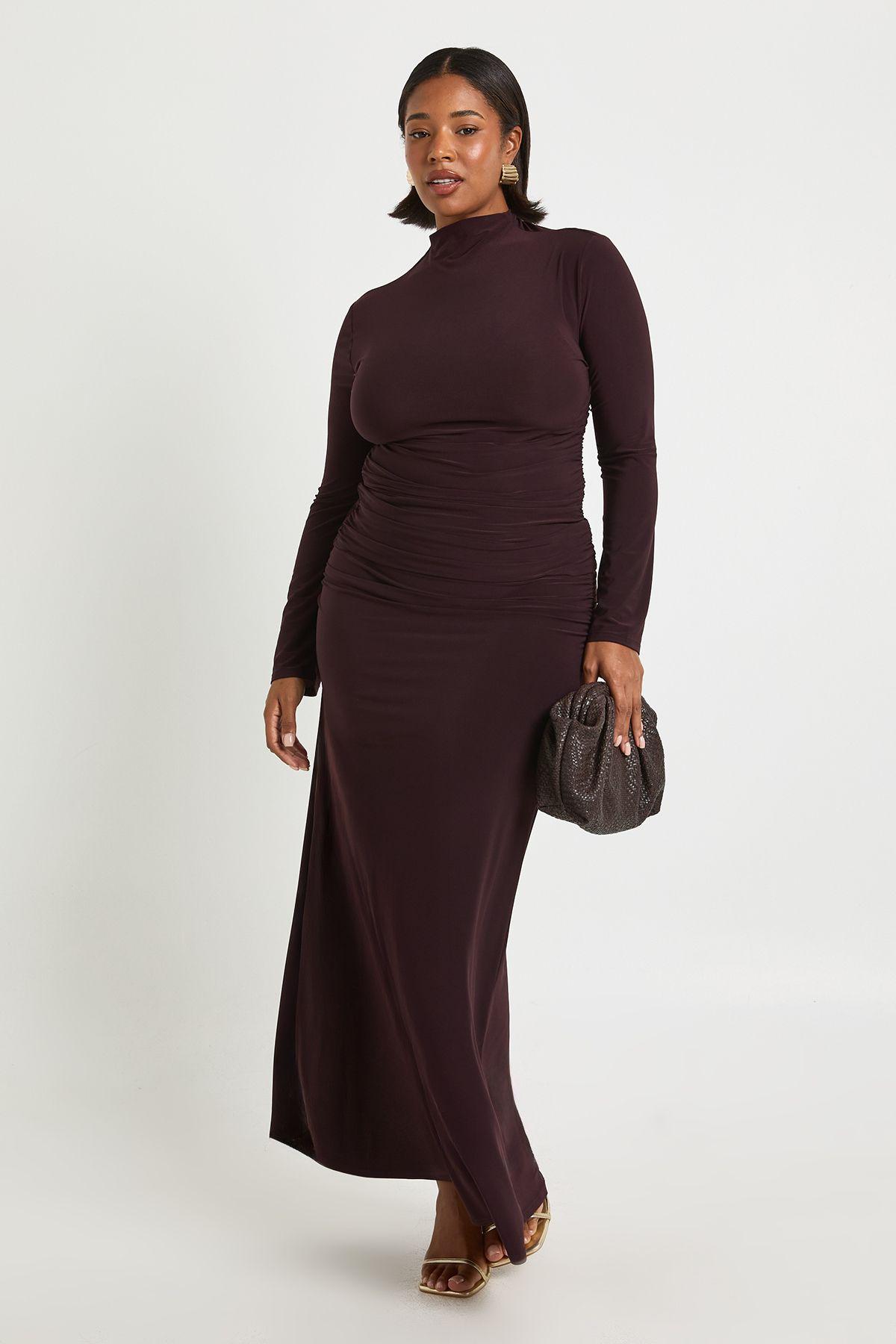 Plus Ruched Long Sleeve Top and Ruched Column Skirt by BOOHOO