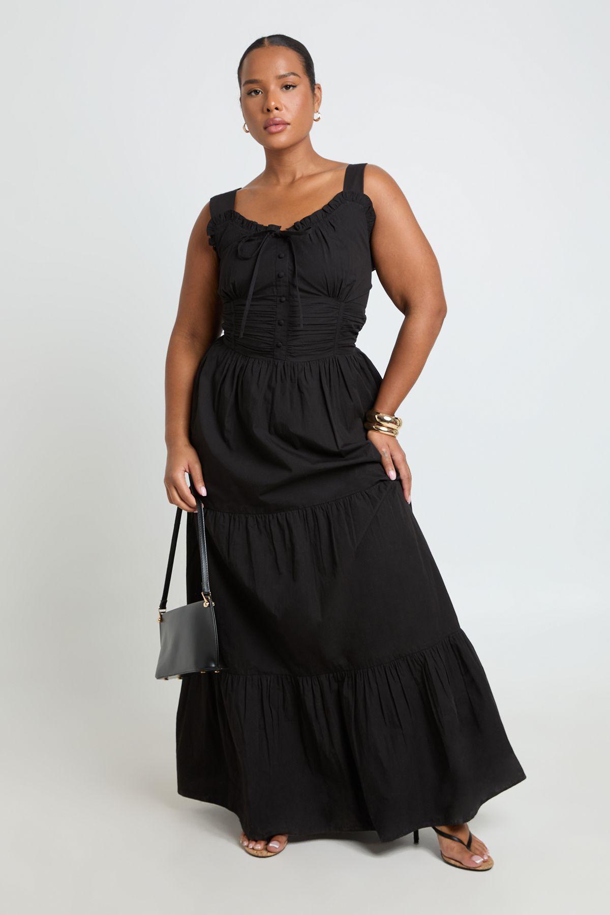 Plus Ruched Poplin Maxi Dress by BOOHOO