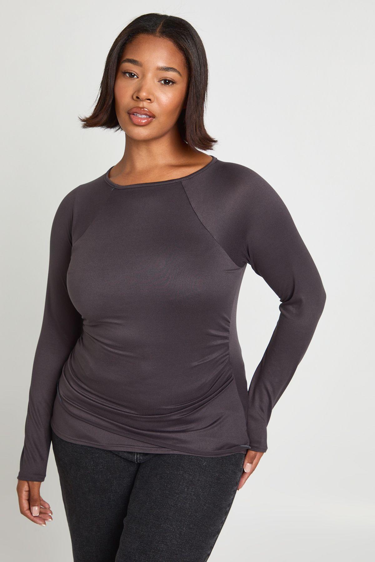 Plus Ruched Side Long Sleeve Top by BOOHOO