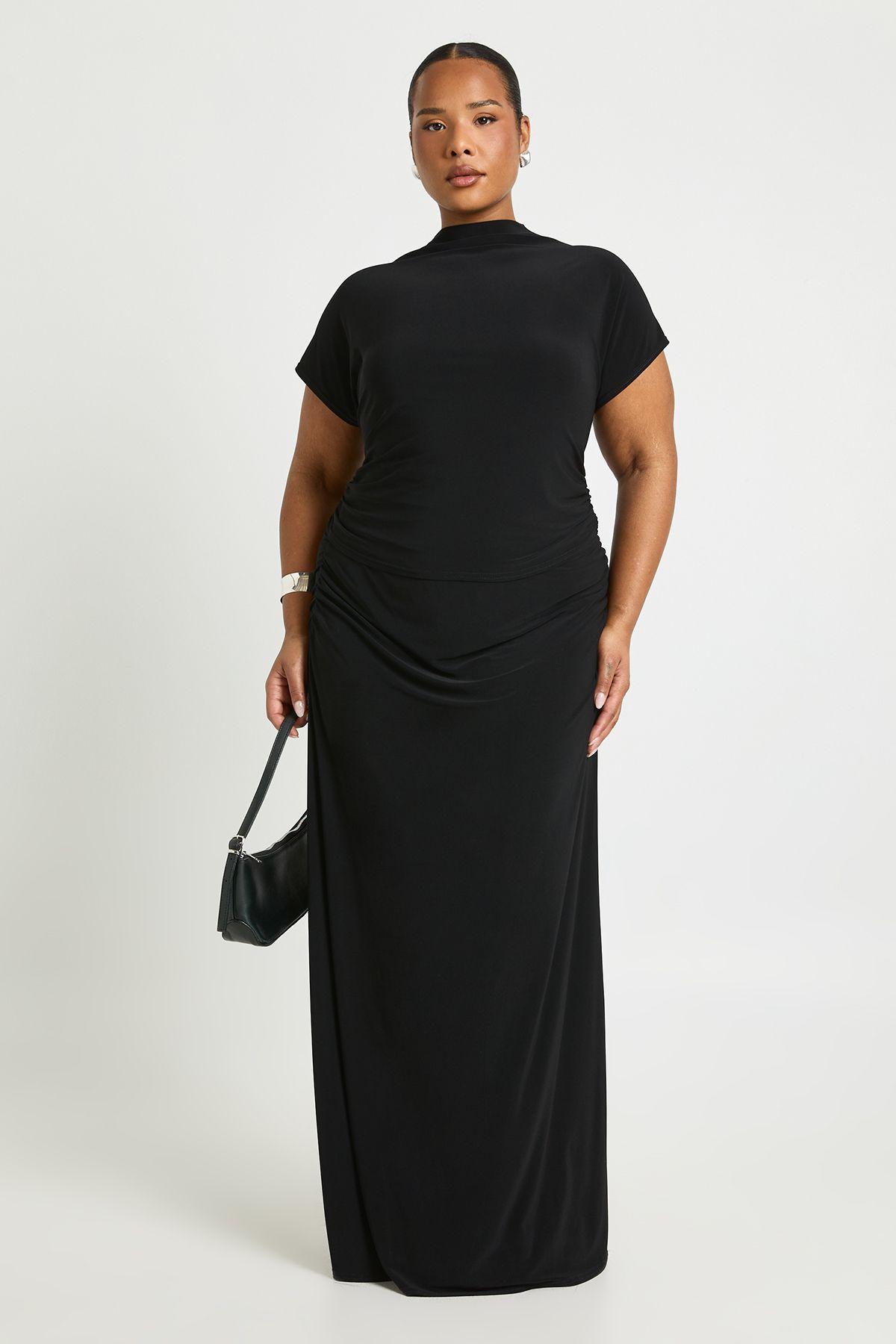 Plus Ruched Side Roll On Neck Top And Ruched Side Maxi Skirt by BOOHOO