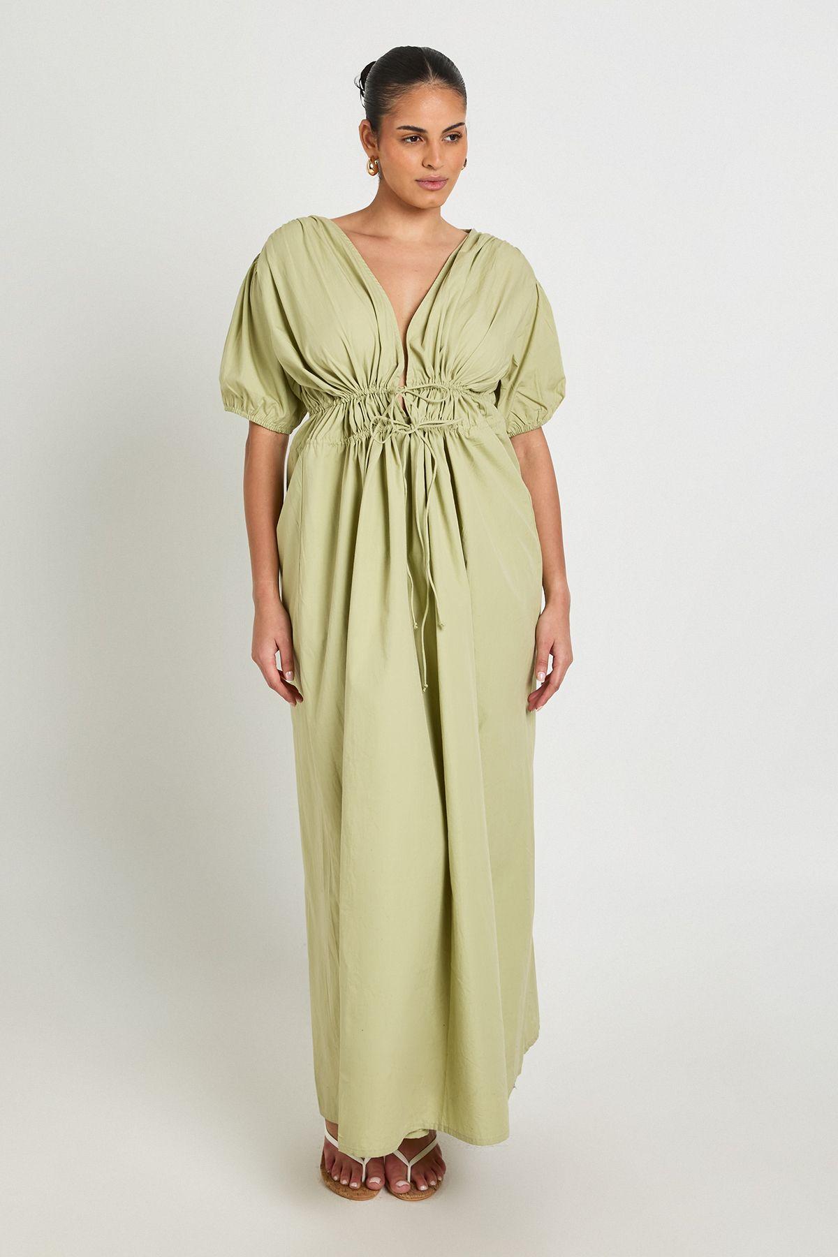 Plus Ruched Tie Front Maxi Dress by BOOHOO