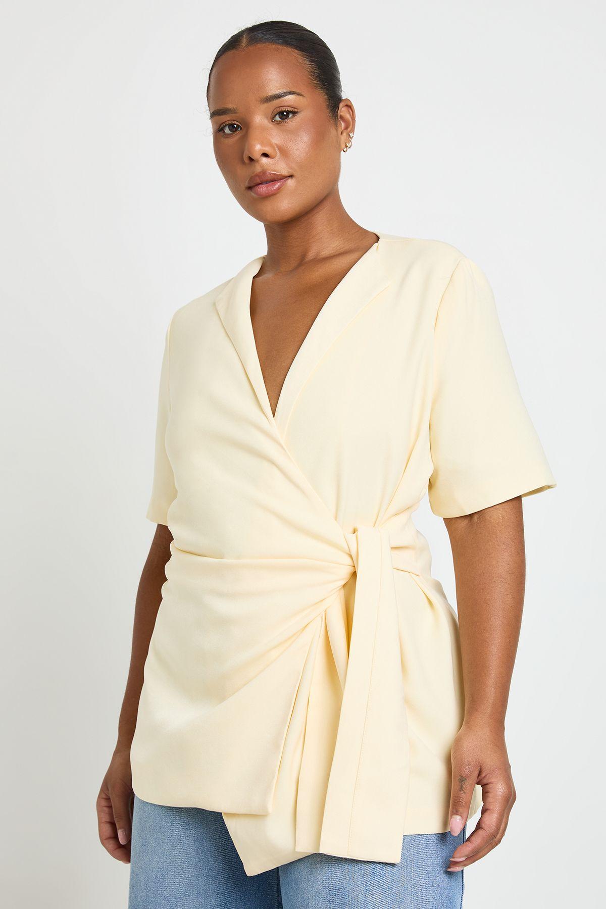 Plus Ruched Tie Side Short Sleeve Blazer by BOOHOO