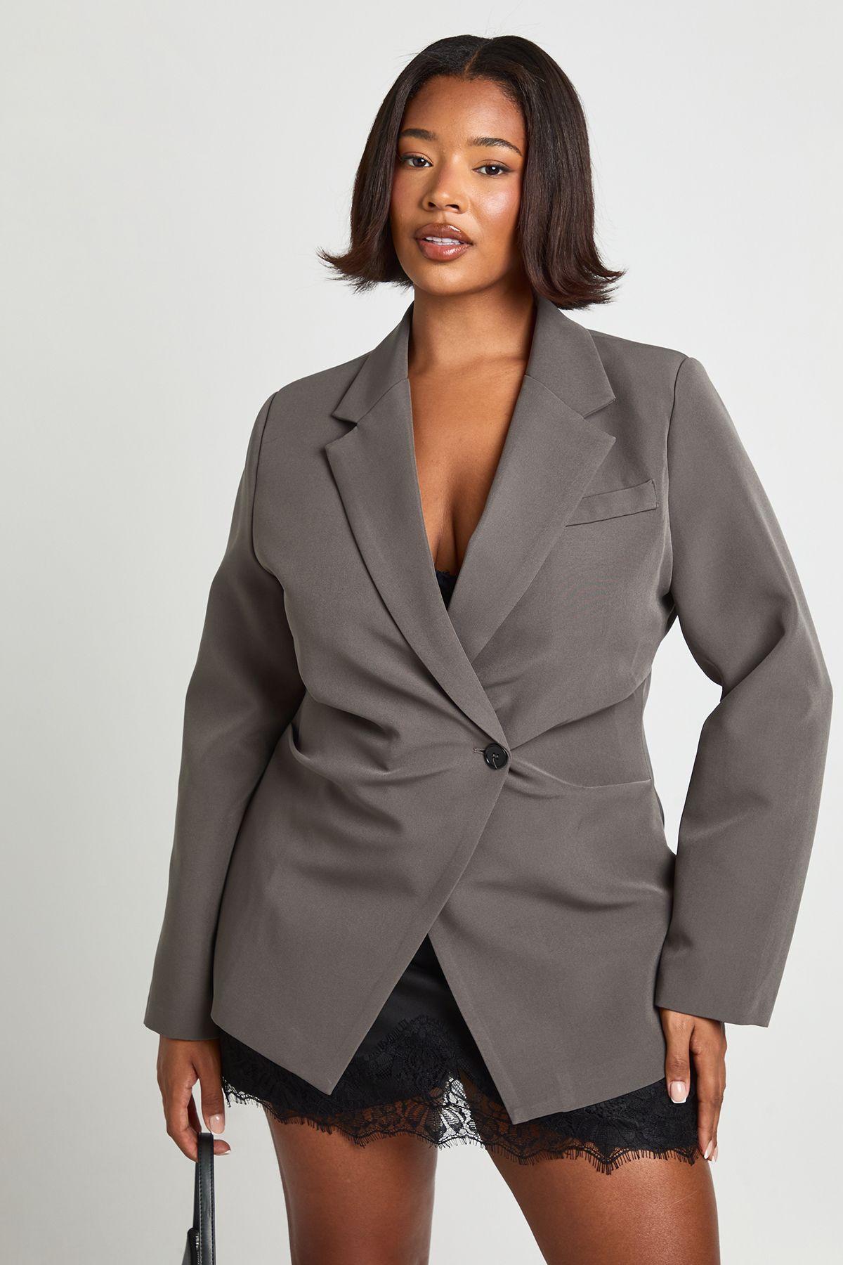 Plus Ruched Waist Blazer by BOOHOO