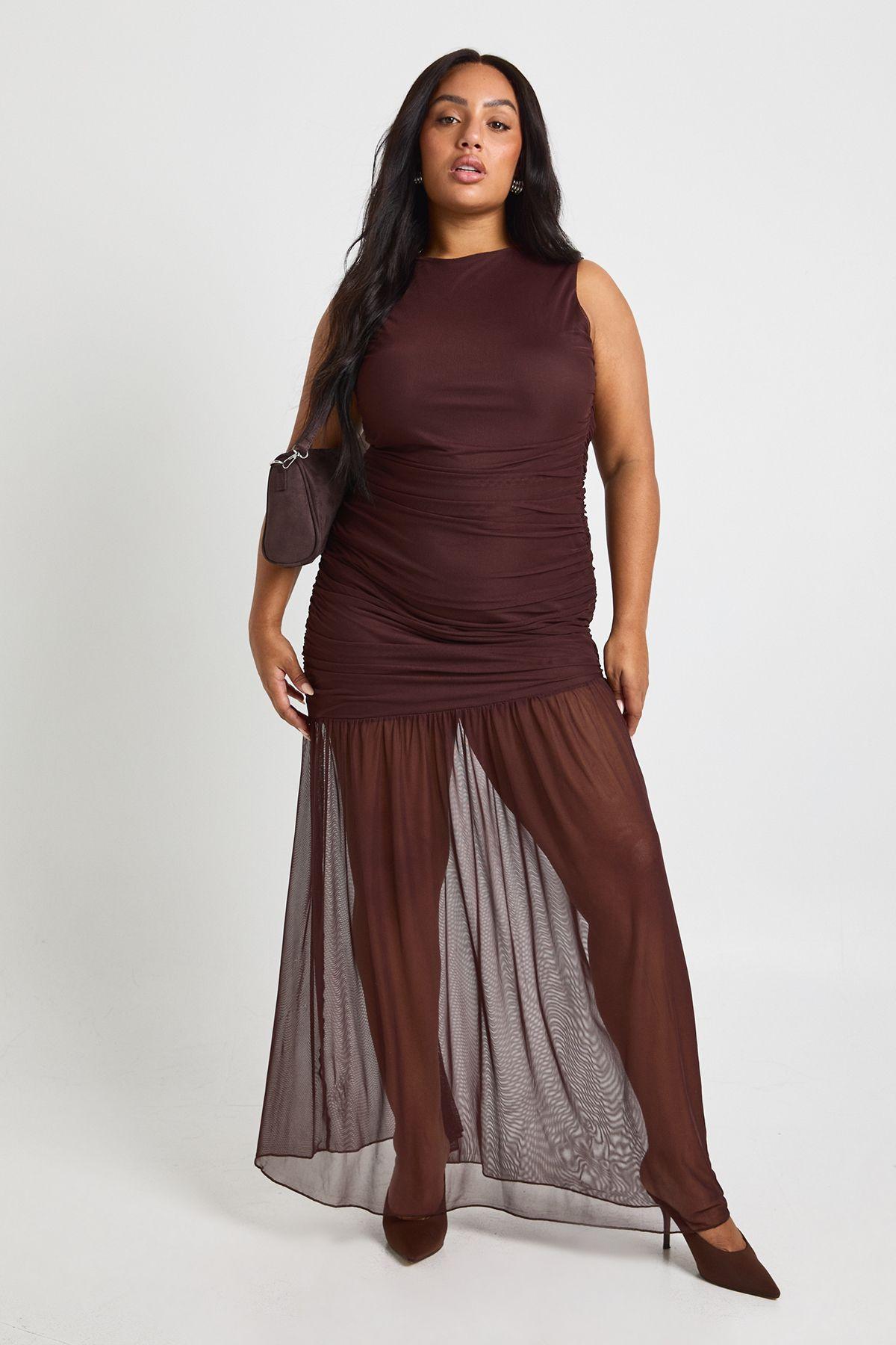 Plus Ruched Waist Sheer Skirt Maxi Dress by BOOHOO