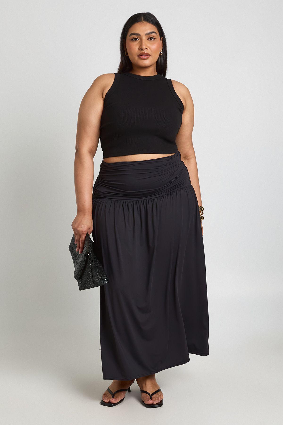 Plus Ruched Waist Soft Touch Maxi Skirt by BOOHOO