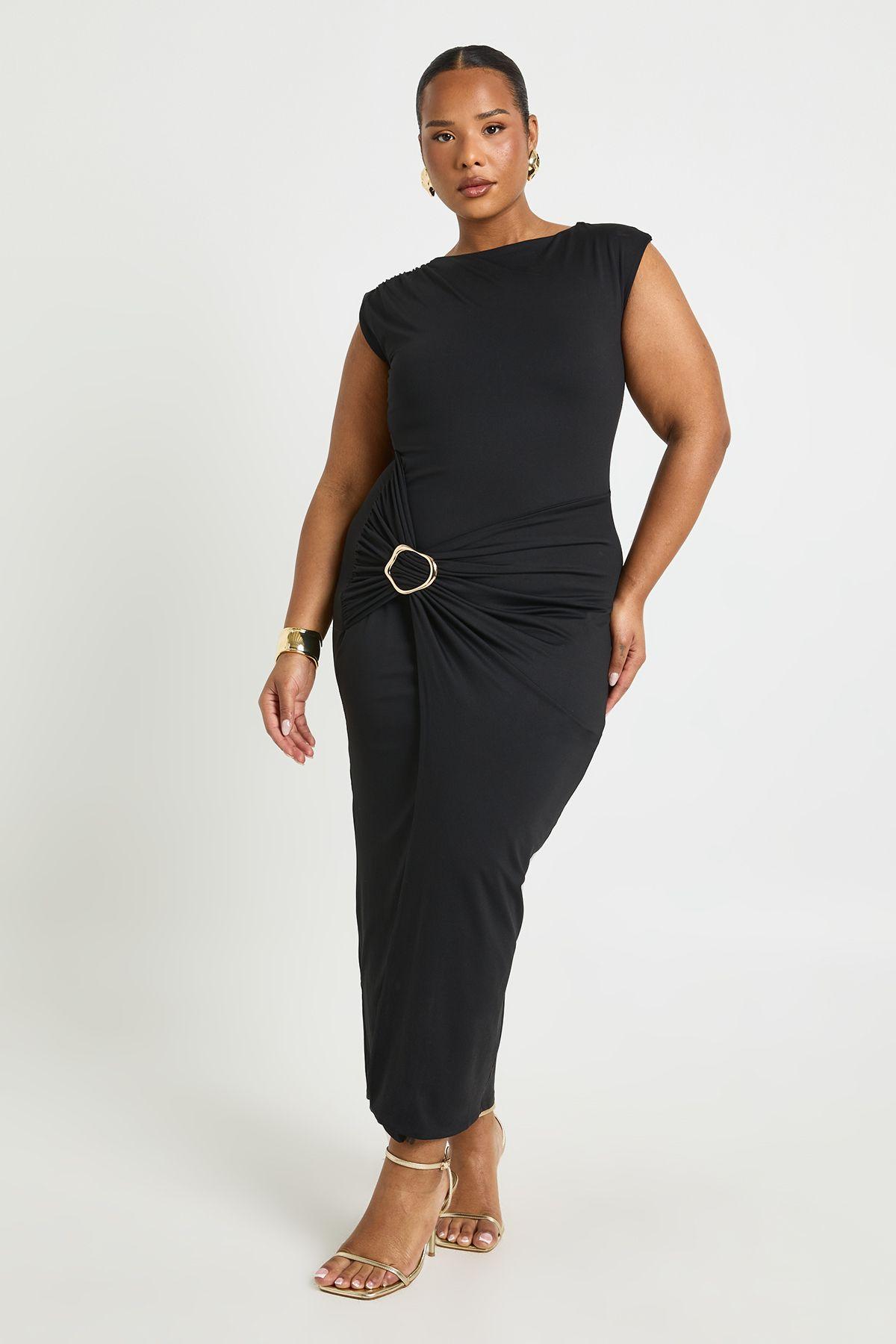 Plus Ruched Wrap Gold Detail Midaxi Dress by BOOHOO