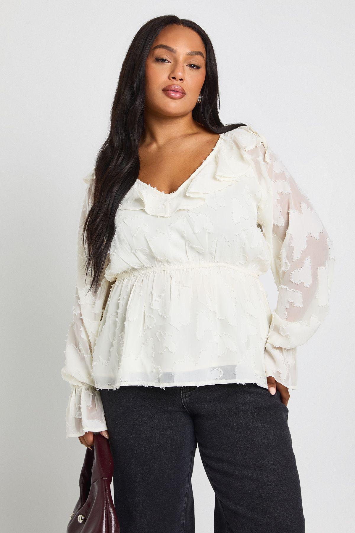 Plus Ruffle Burnout Blouse by BOOHOO