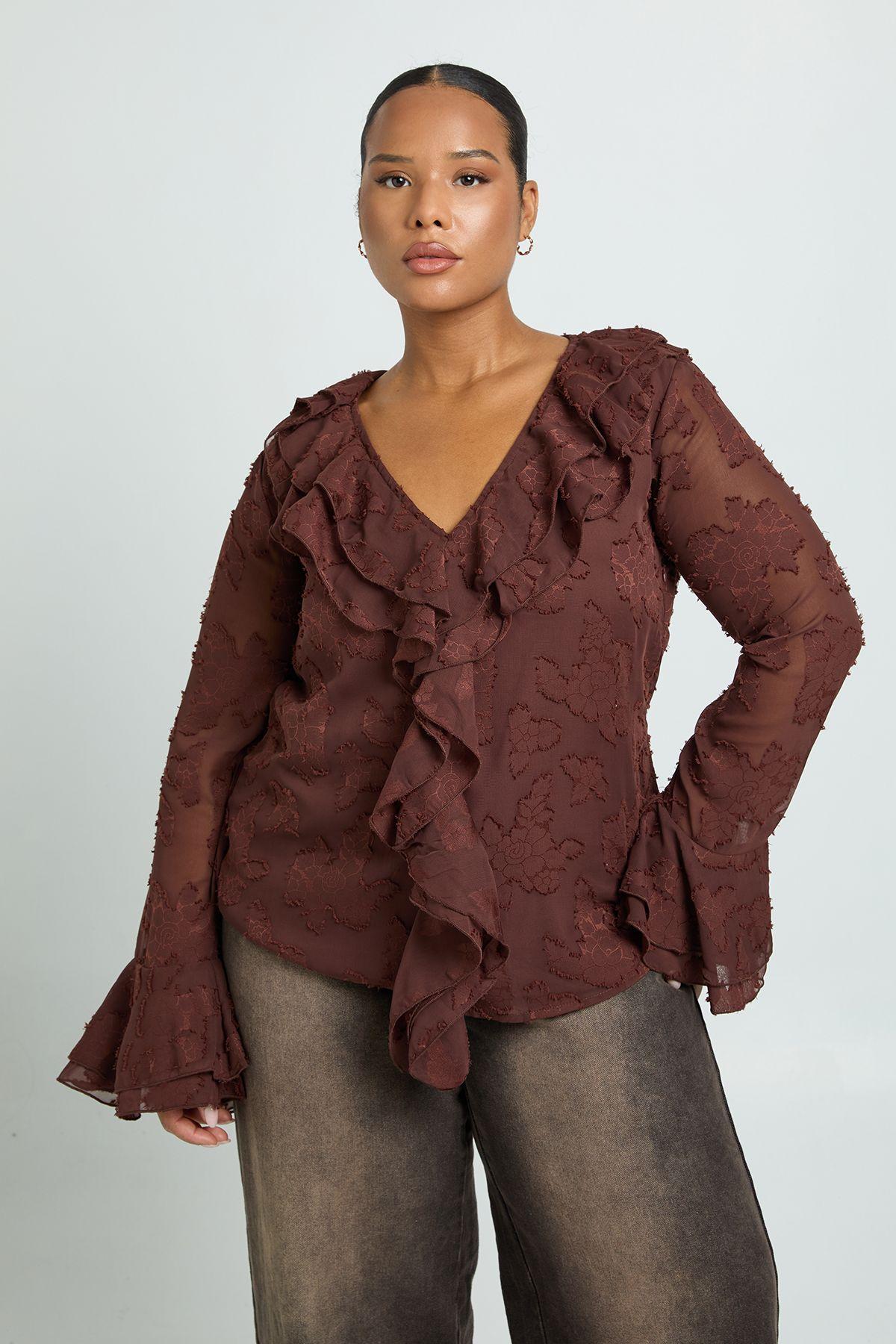 Plus Ruffle Burnout Blouse by BOOHOO