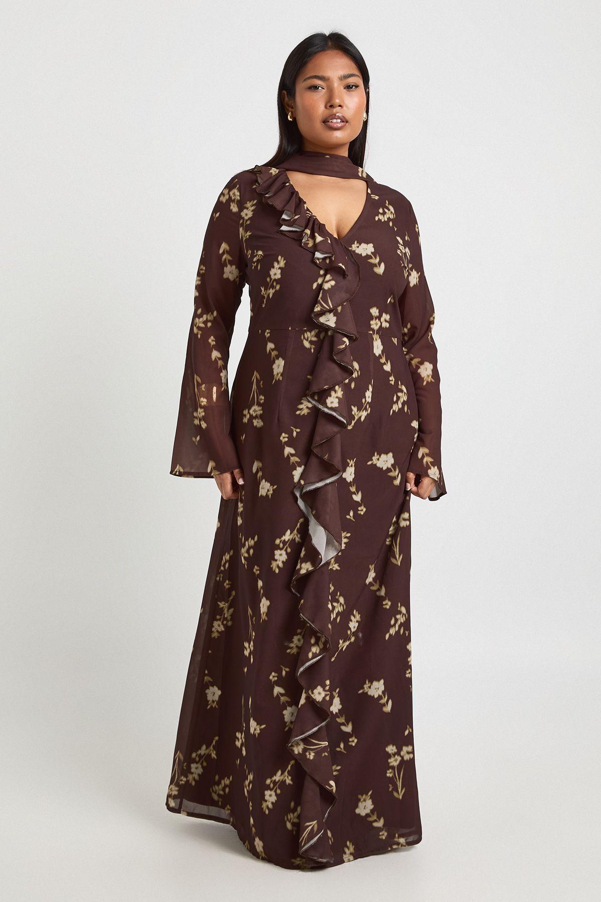 Plus Ruffle Front Seam Scarf Detail Maxi Dress by BOOHOO