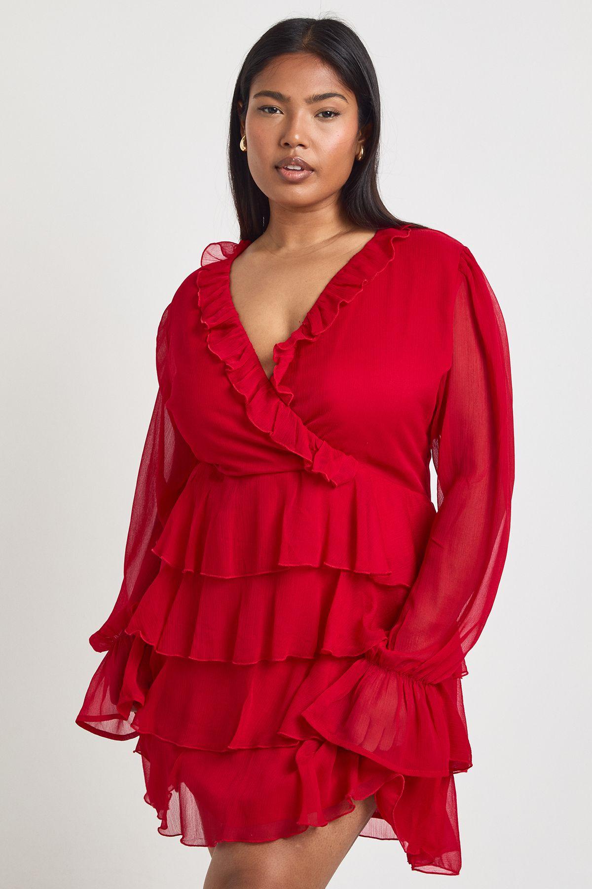 Plus Ruffle Wrap Skater Dress by BOOHOO