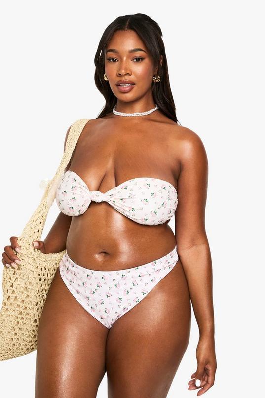 Plus SWIMWEAR ESSENTIALS DITSY FLORAL HIGH WAIST BIKINI BOTTOMS by BOOHOO