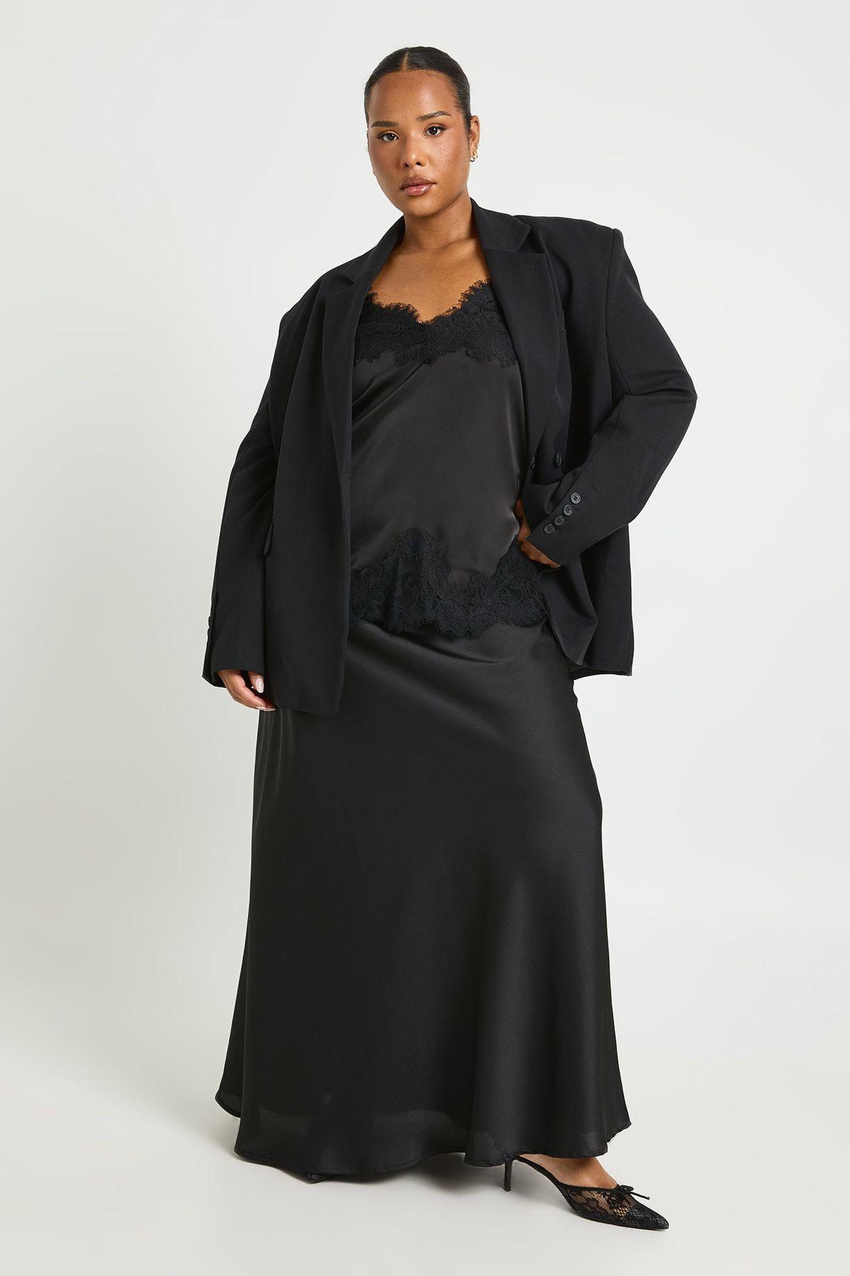 Plus Satin Asymmetric Maxi Skirt by BOOHOO