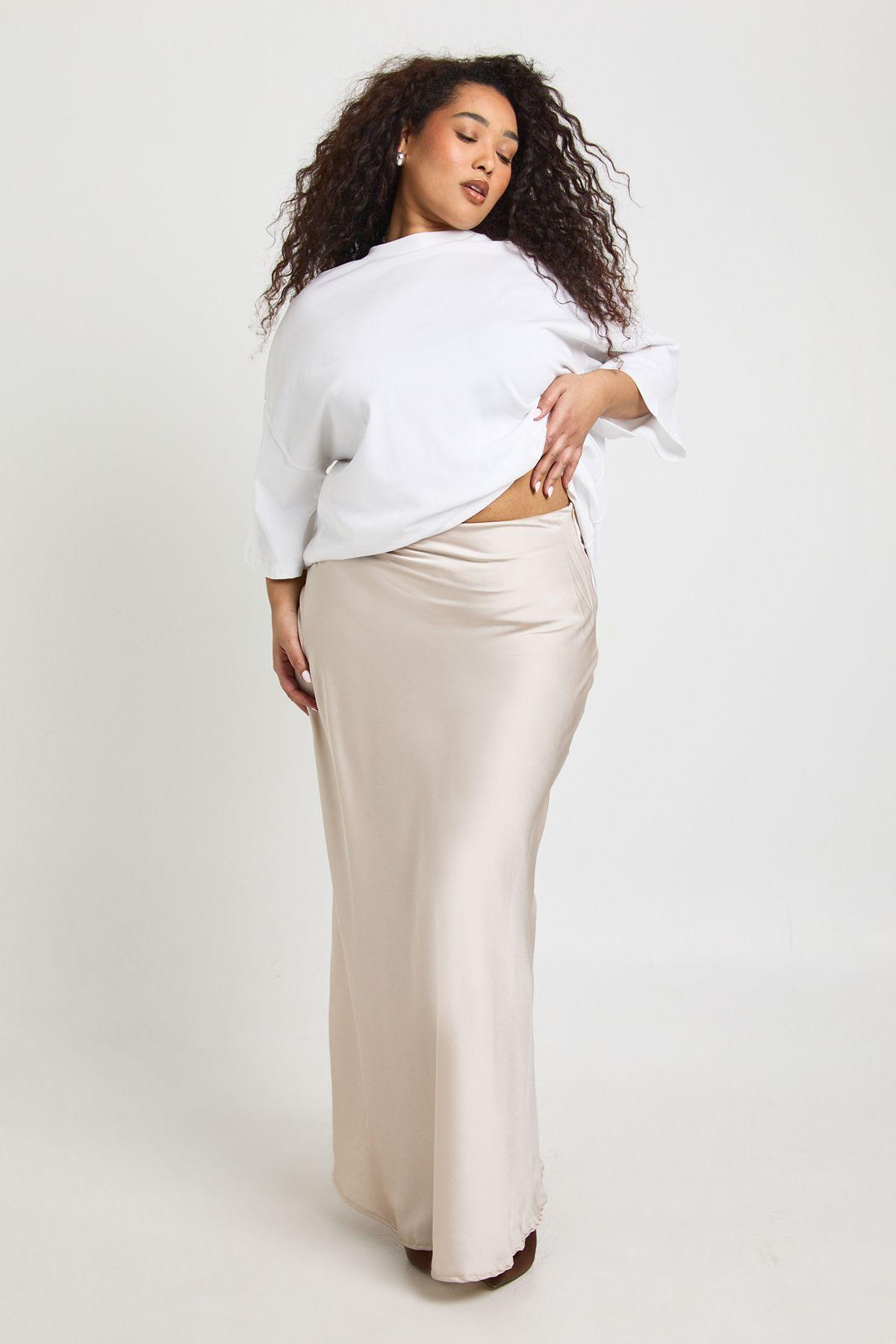 Plus Satin Asymmetric Maxi Skirt by BOOHOO