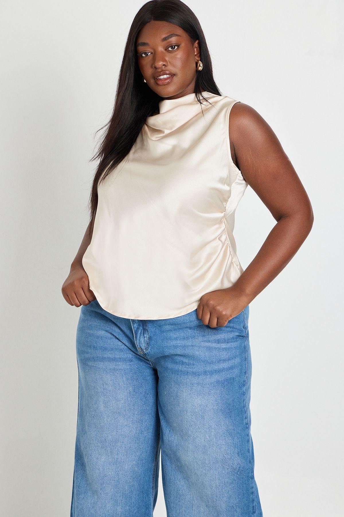 Plus Satin Drape Ruched Side Top by BOOHOO