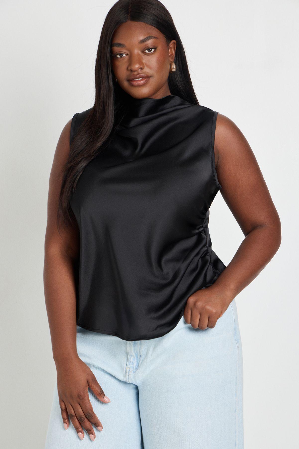 Plus Satin Drape Ruched Side Top by BOOHOO