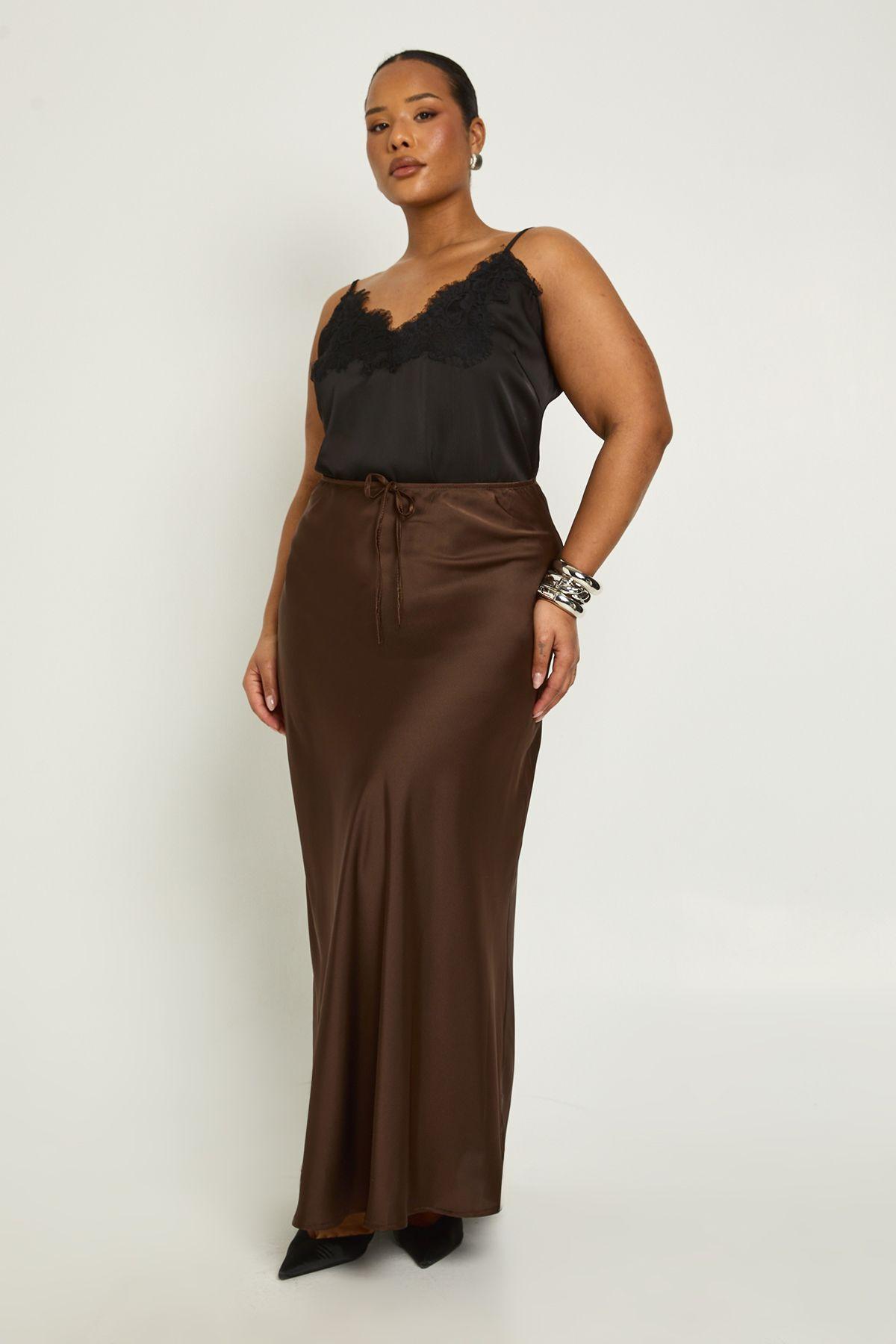 Plus Satin Drawcord Maxi Skirt by BOOHOO