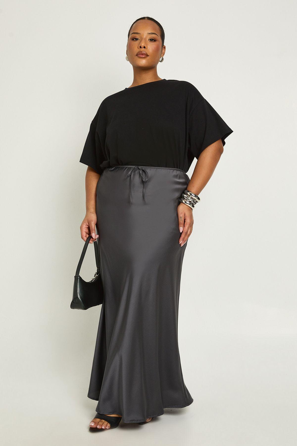 Plus Satin Drawcord Maxi Skirt by BOOHOO