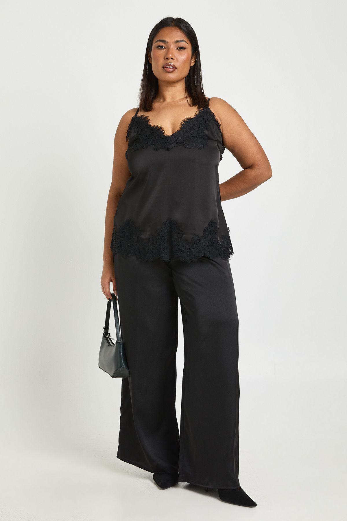 Plus Satin Drawstring Waist Wide Leg Trouser by BOOHOO