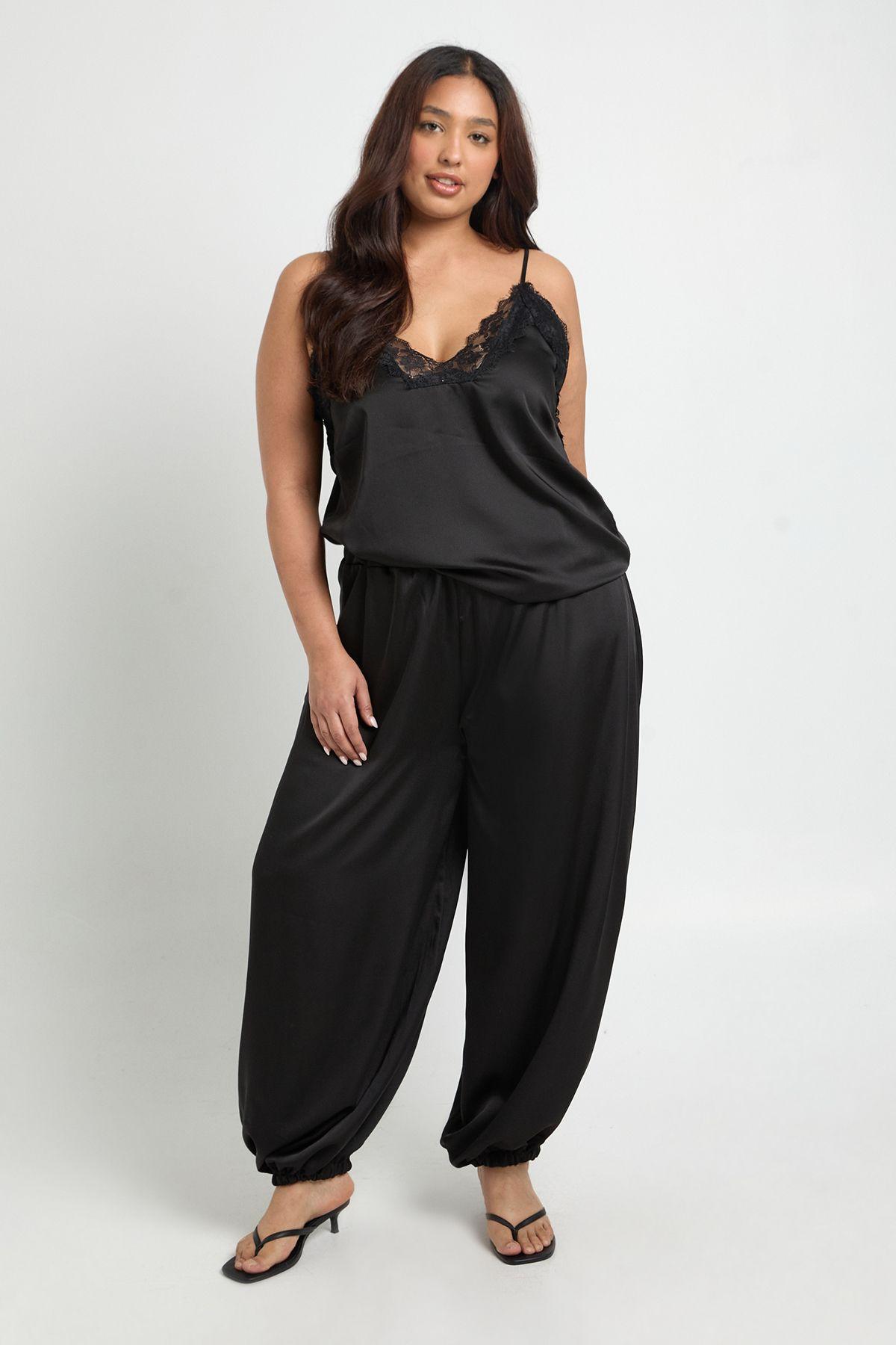 Plus Satin Elasticated Waist Volume Trousers by BOOHOO