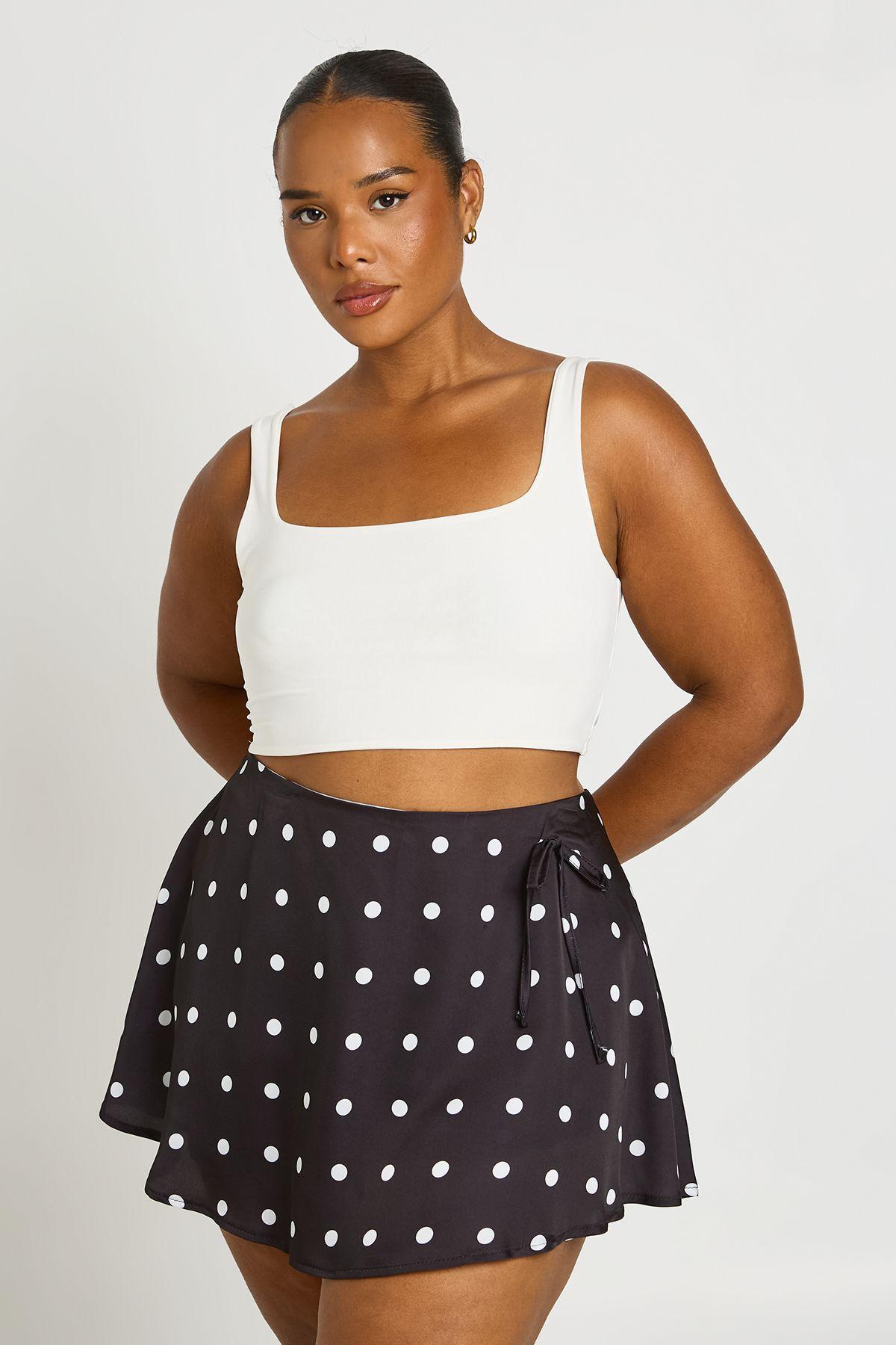 Plus Satin Polka Dot Tie Side Skort by BOOHOO