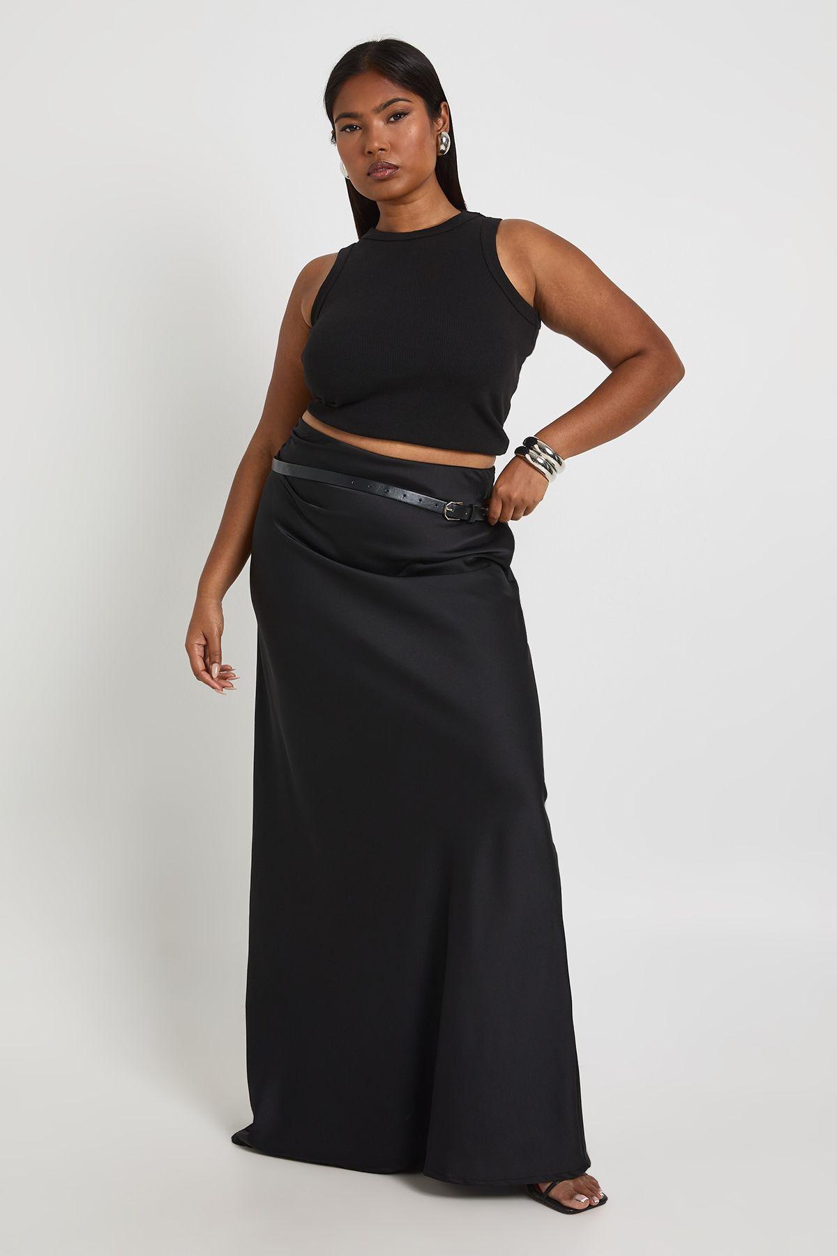 Plus Satin Ruched Side Detail Column Maxi Skirt by BOOHOO