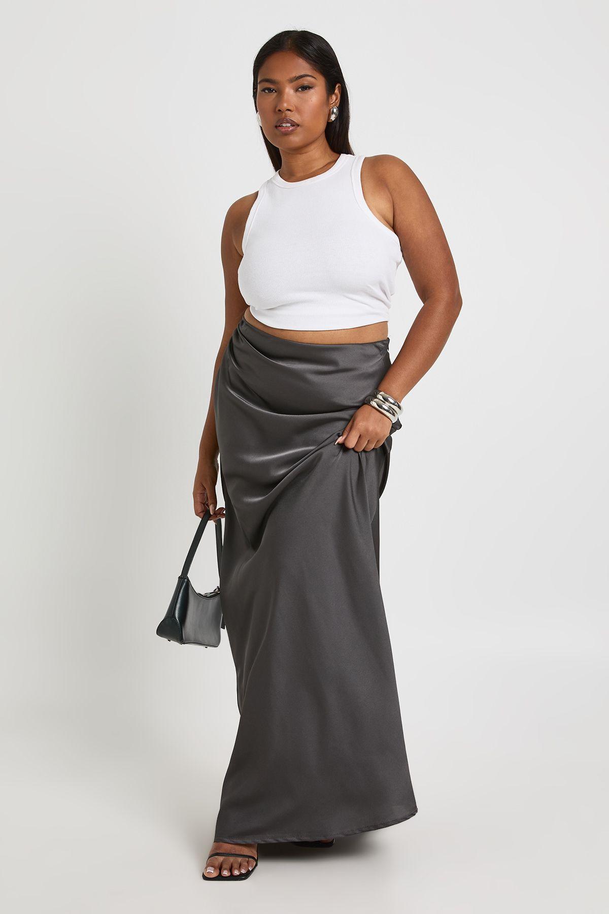 Plus Satin Ruched Side Detail Column Maxi Skirt by BOOHOO