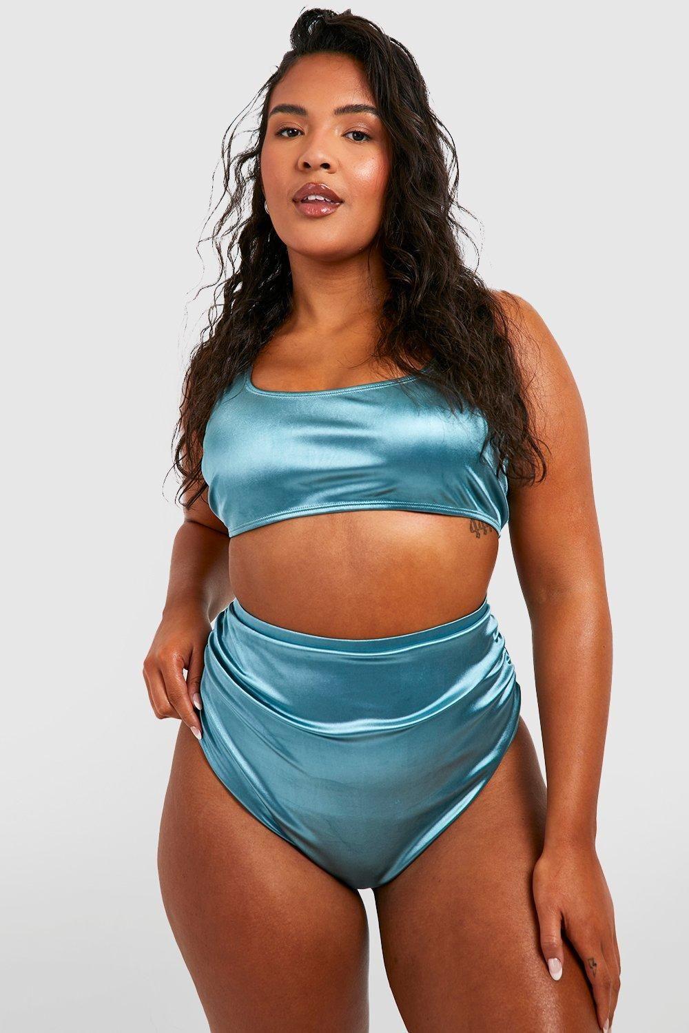 Plus Satin Scoop Bikini Top by BOOHOO