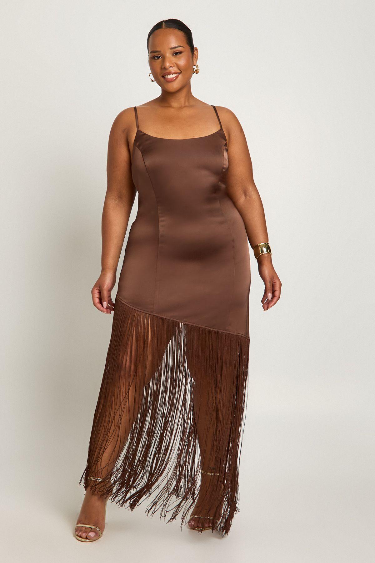 Plus Satin Tassel Midaxi Dress by BOOHOO Plus Satin Tassel Midaxi Dress by BOOHOO