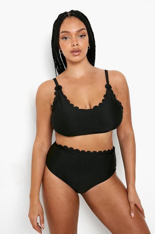 Plus Scallop Mix & Match Crop Bikini Top by BOOHOO