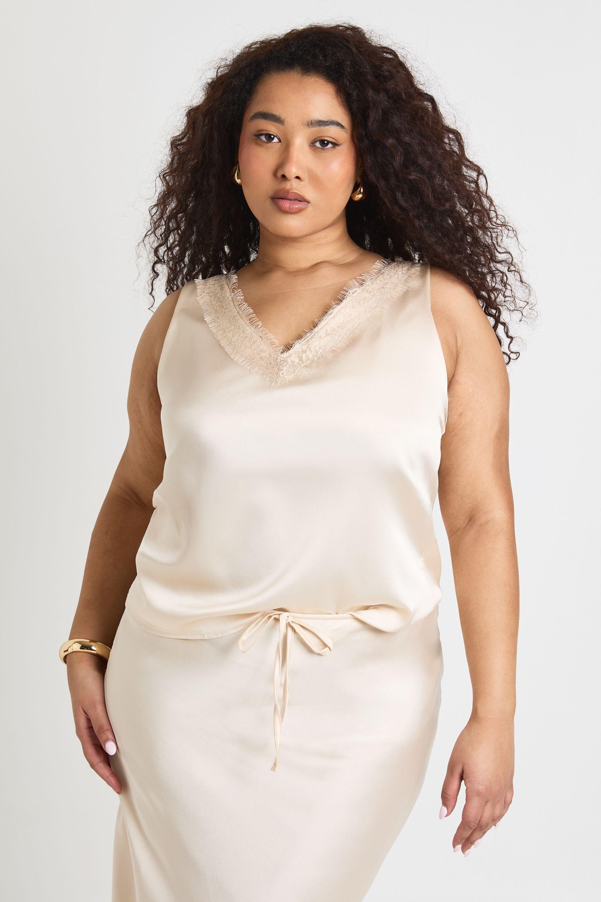 Plus Scoop Neck Lace Cami Top by BOOHOO