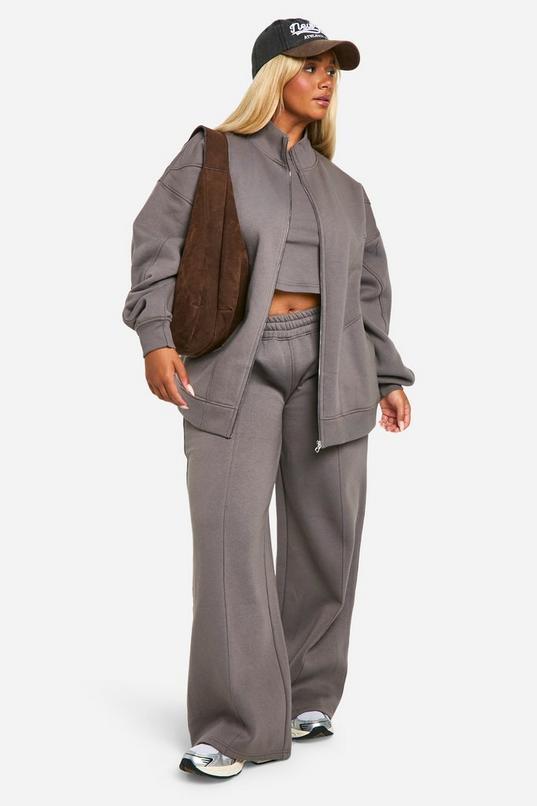 Plus Seam Detail Zip Through 3 Piece Tracksuit by BOOHOO