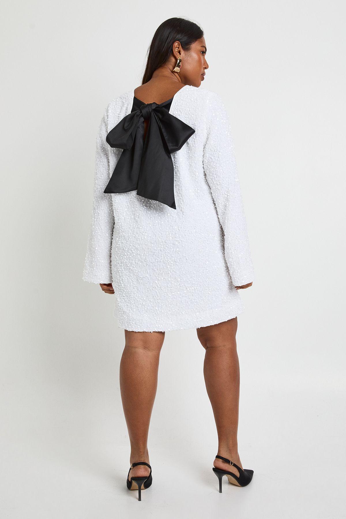 Plus Sequin Velvet Bow Back Shift Dress by BOOHOO