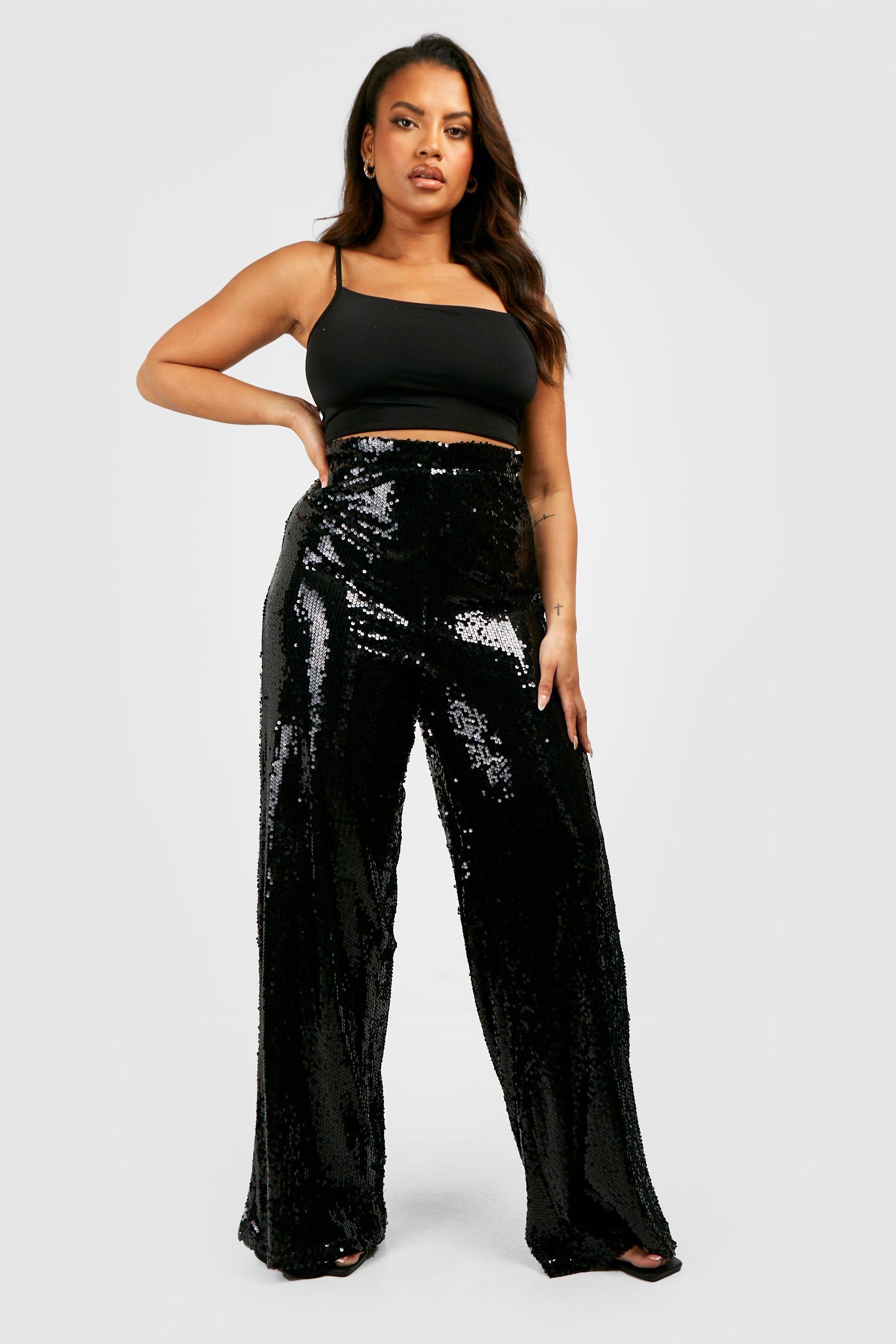Plus Sequin Wide Leg Trousers by BOOHOO