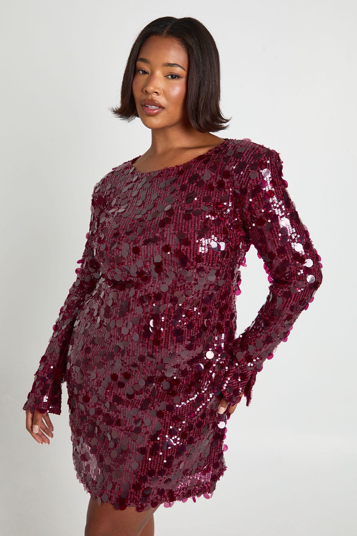 Plus Sequin Wide Neck Align Dress by BOOHOO