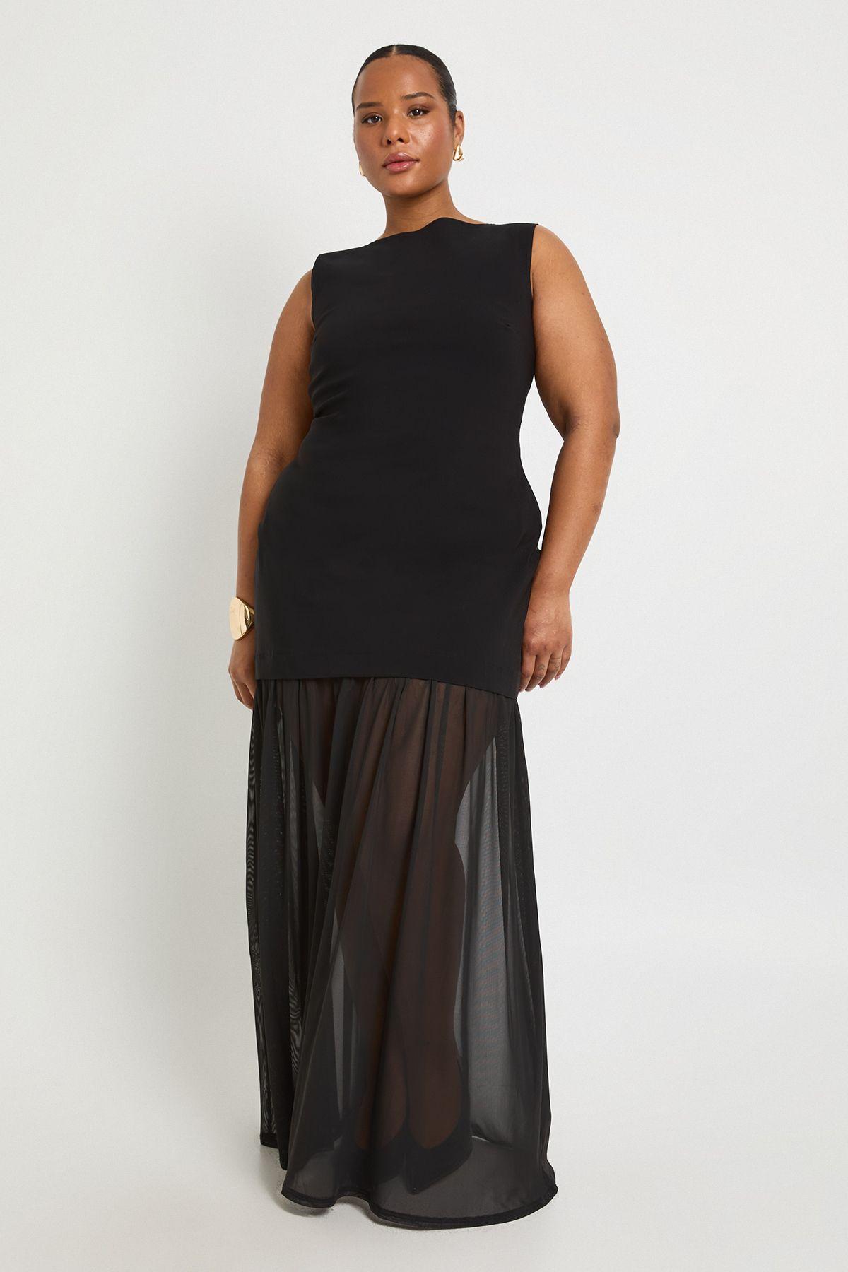 Plus Sheer Hem Sleeveless Maxi Dress by BOOHOO