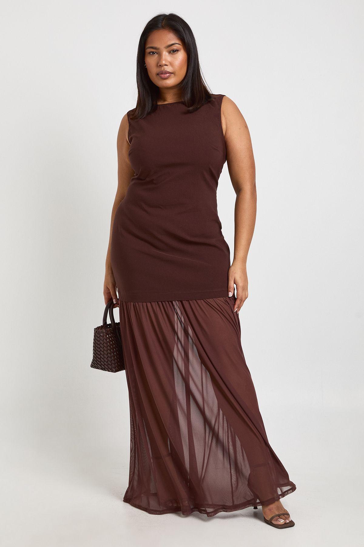 Plus Sheer Hem Sleeveless Maxi Dress by BOOHOO