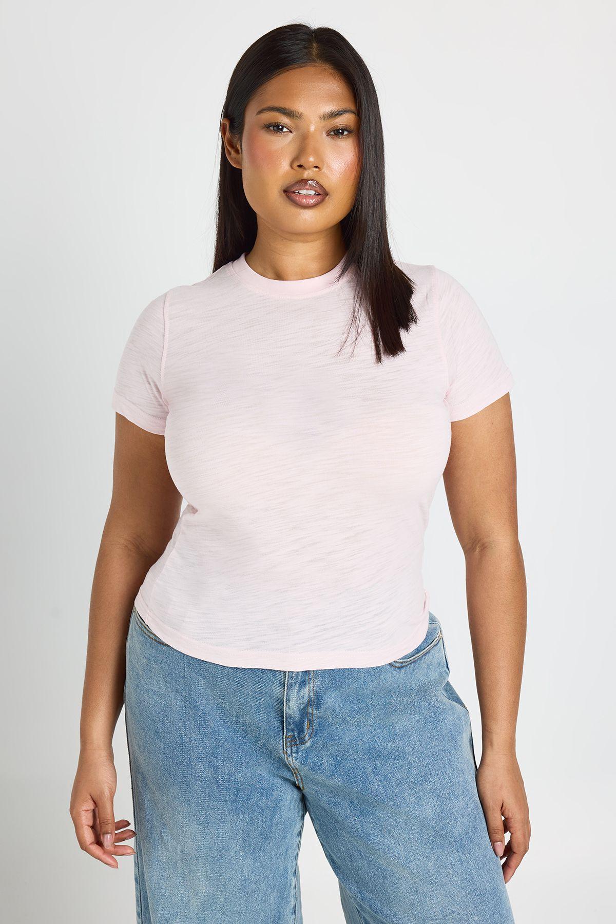 Plus Sheer Slub Baby Tee by BOOHOO