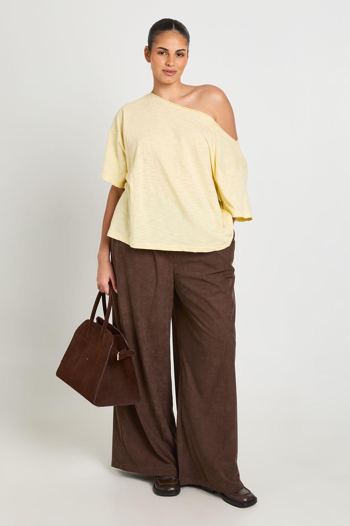 Plus Sheer Slub Off The Shoulder Oversized T-Shirt by BOOHOO