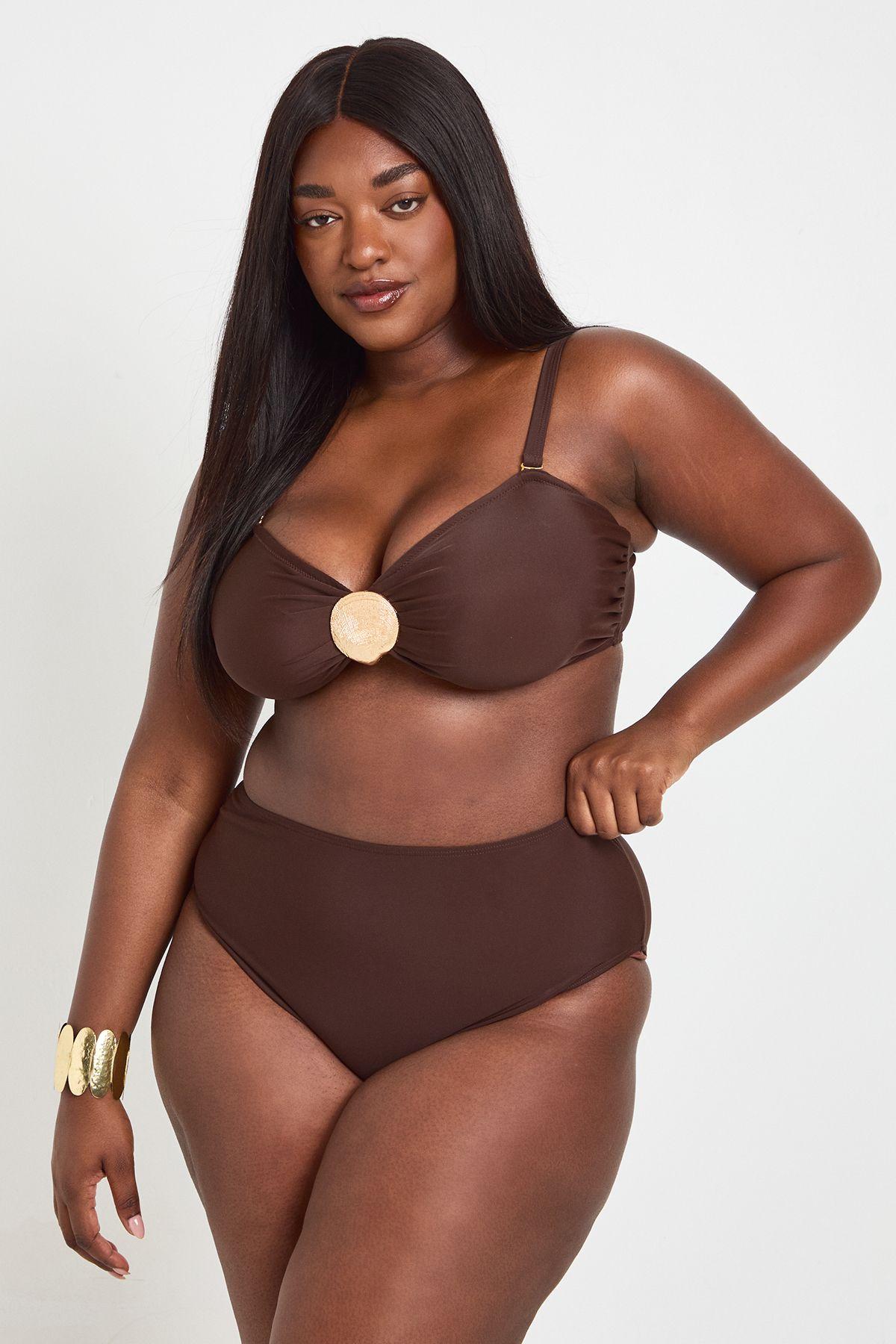 Plus Shell Trim Bandeau Bikini Top And High Waist Bikini Bottom by BOOHOO