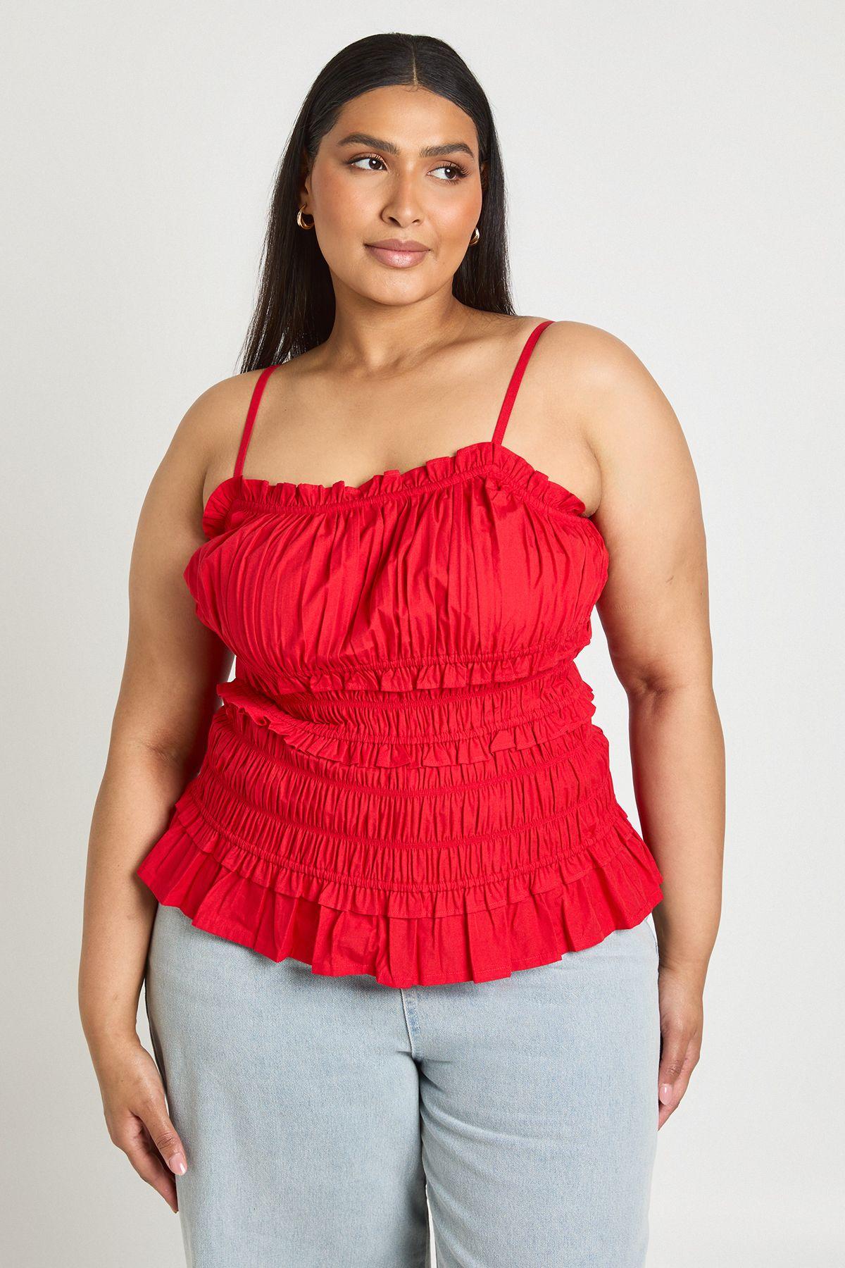 Plus Shirred Detail Strappy Top by BOOHOO