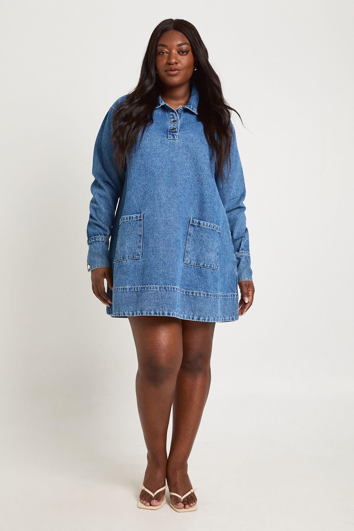 Plus Short Sleeve Denim Dress by BOOHOO