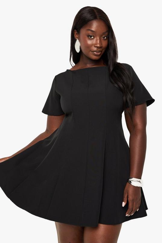 Plus Short Sleeve Panneled Skater Dress by BOOHOO