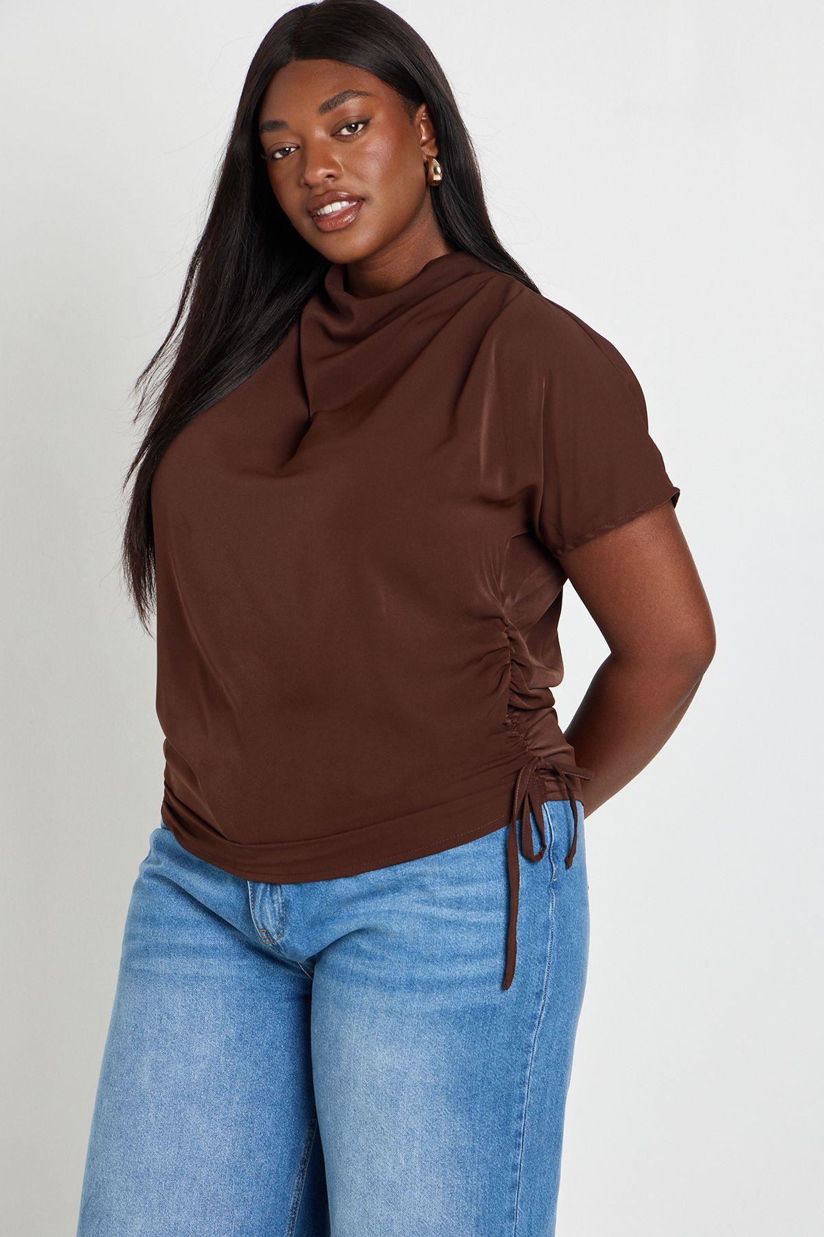 Plus Side Drape Tie Detail Blouse by BOOHOO
