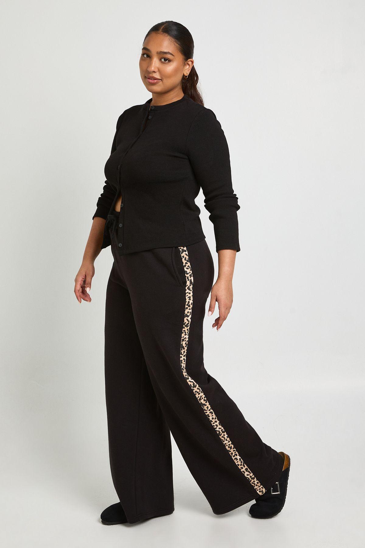 Plus Side Stripe Leopard Print Wide Leg Joggers by BOOHOO