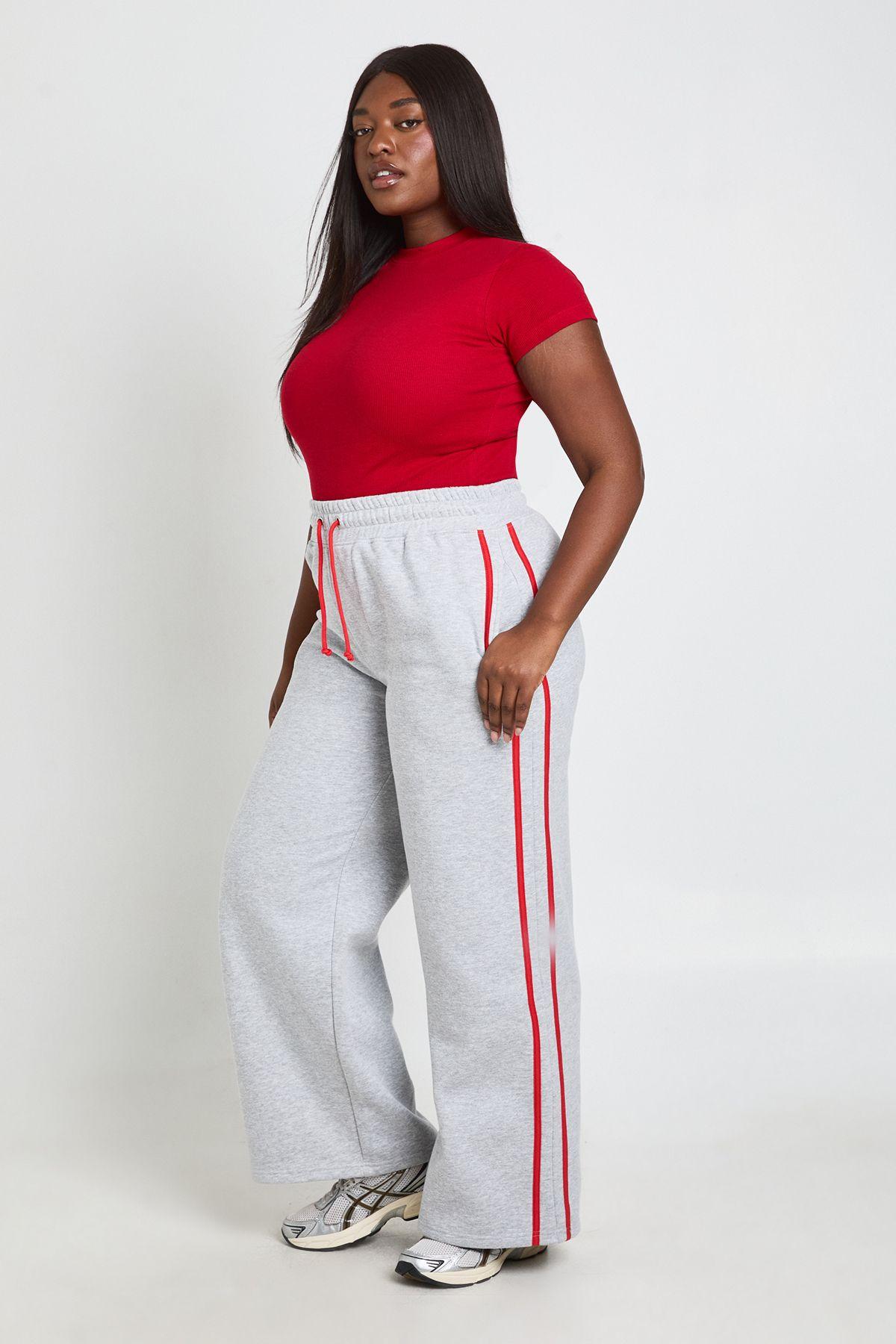 Plus Side Stripe Wide Leg Joggers by BOOHOO