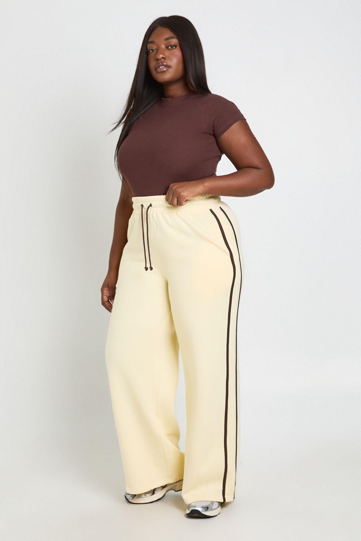 Plus Side Stripe Wide Leg Joggers by BOOHOO
